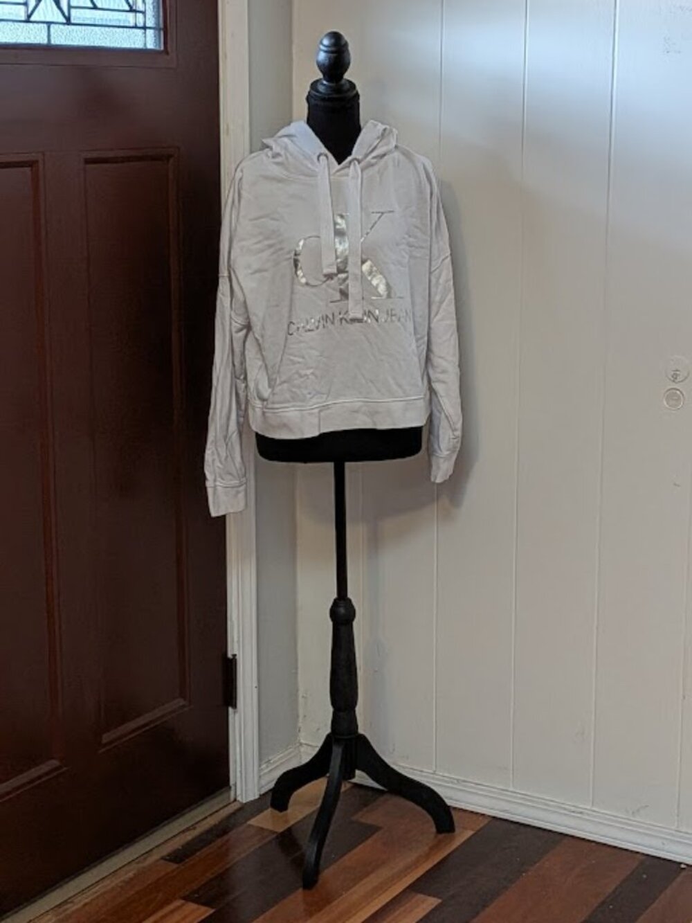 Calvin Klein Silver Foil Print Size Medium Oversized Hoodie - Picture 2 of 14